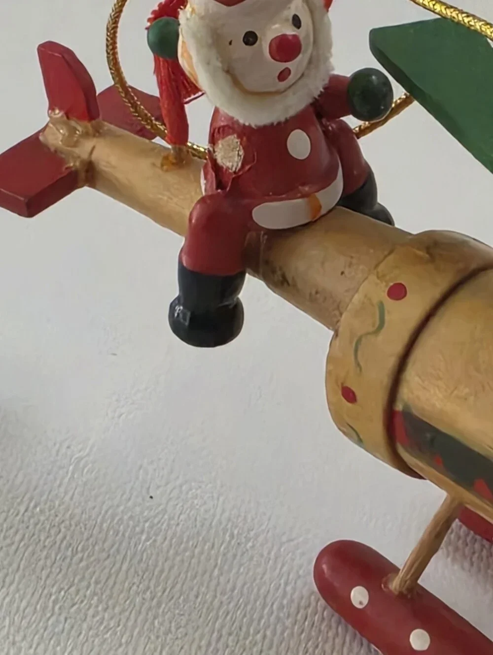 Santa Helicopter Wooden Christmas Ornament Whimsical Holiday Decor